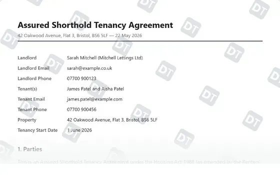 Preview of the AST Tenancy Agreement Template
