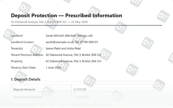 Preview of the Deposit Prescribed Information Template