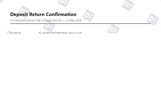 Preview of the Close the deposit off in writing, with the figures shown