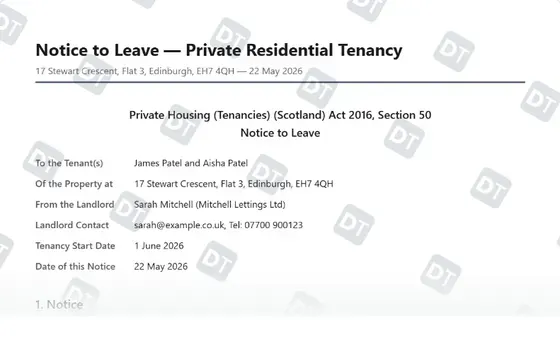 Preview of the Notice to Leave