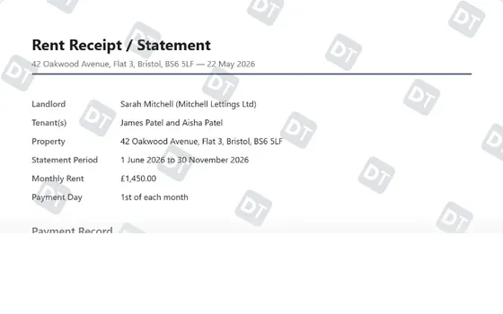 Preview of the A clean rent statement, built in minutes